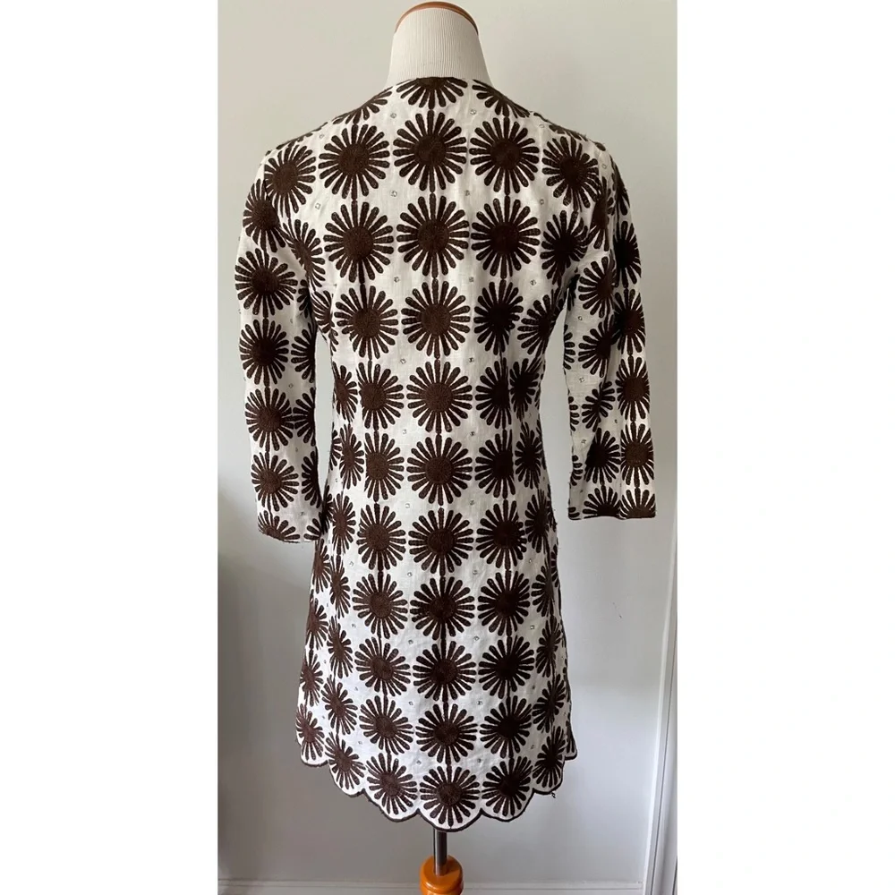 MILLY New York Rhinestone Embroidered Linen Blend Dress Size 4 - Picture 5 of 9